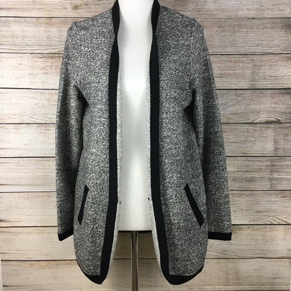 Lands' End Open Front Black & White Marled Cardigan Sweater - Picture 1 of 12